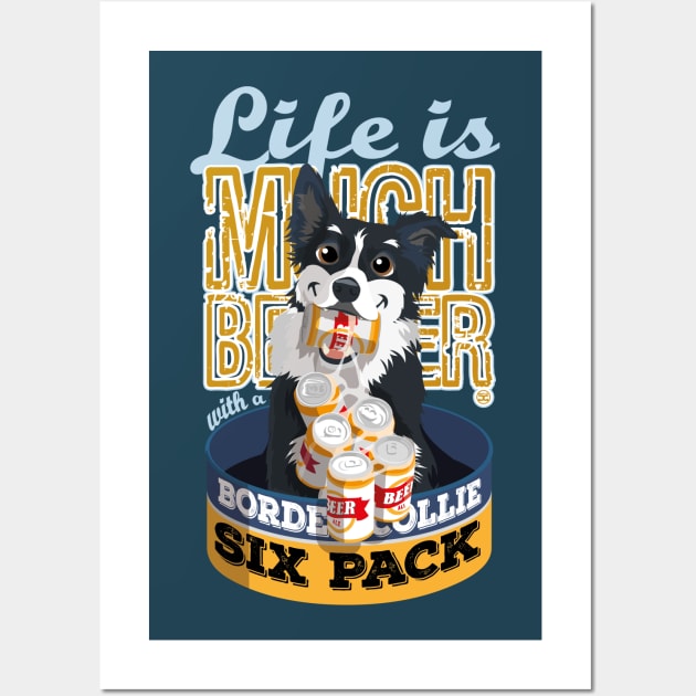 Six Pack Border Collie - Black Wall Art by DoggyGraphics